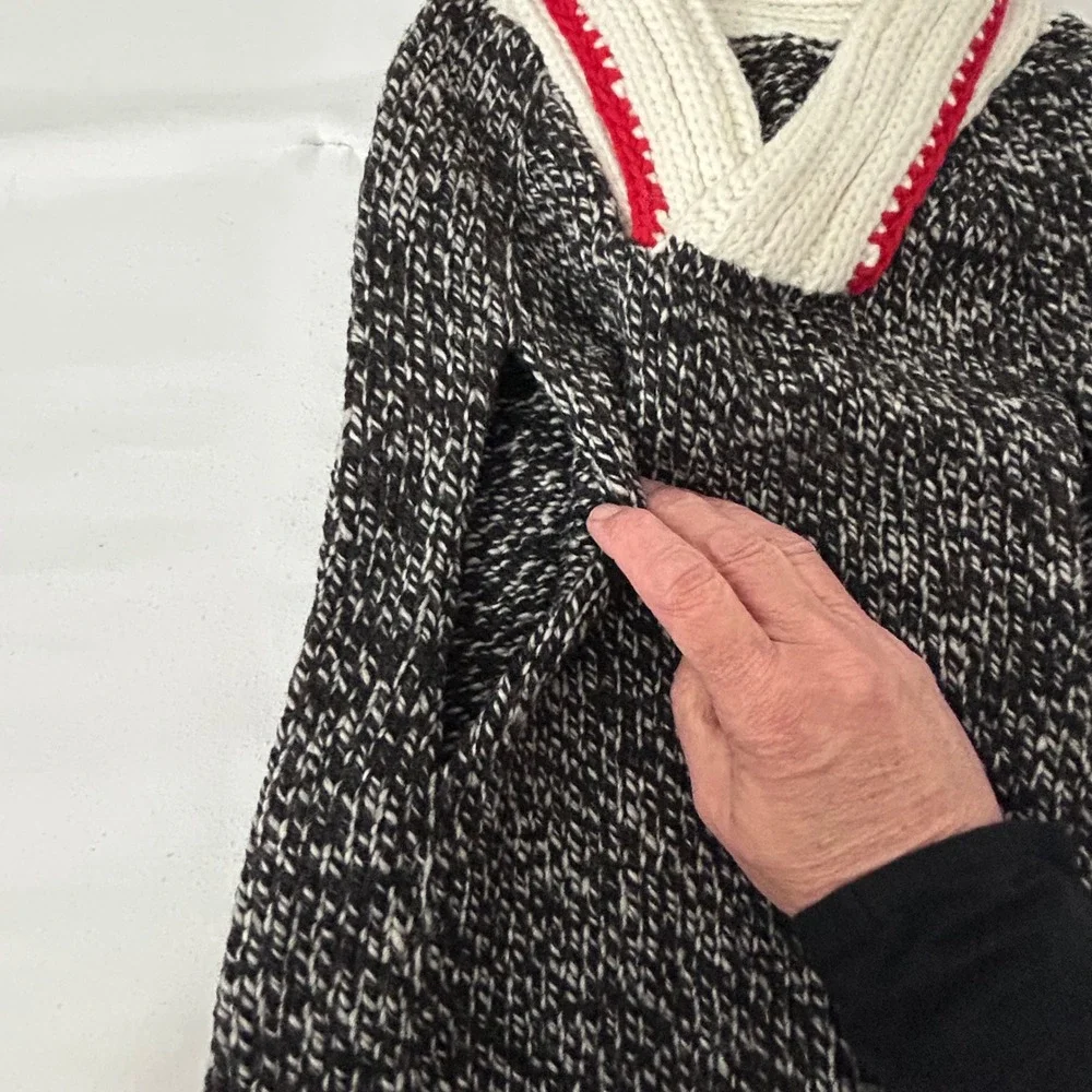 Chilly Dog Hand Knit Wool Alpaca Dog Sweater Marled Black Red White Shawl Collar
